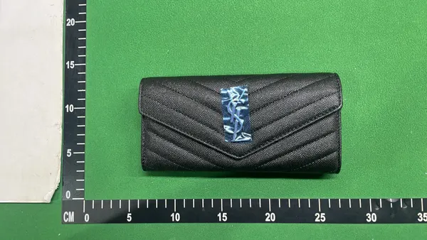 Black Grained Leather Envelope Flap Wallet — warehouse QC photo 1