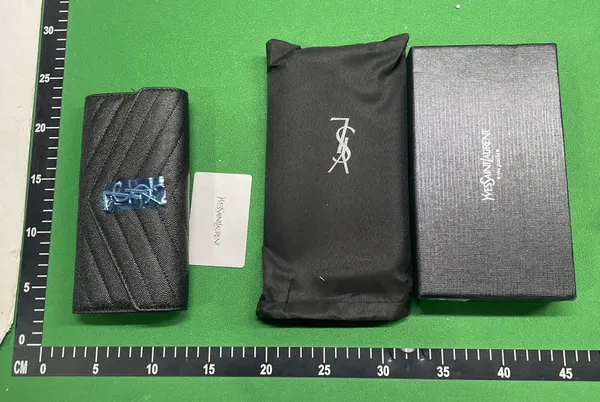 Black Grained Leather Envelope Flap Wallet — warehouse QC photo 3