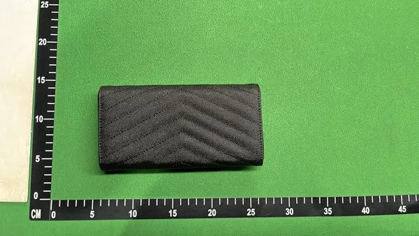 Black Grained Leather Envelope Flap Wallet — warehouse QC photo 5