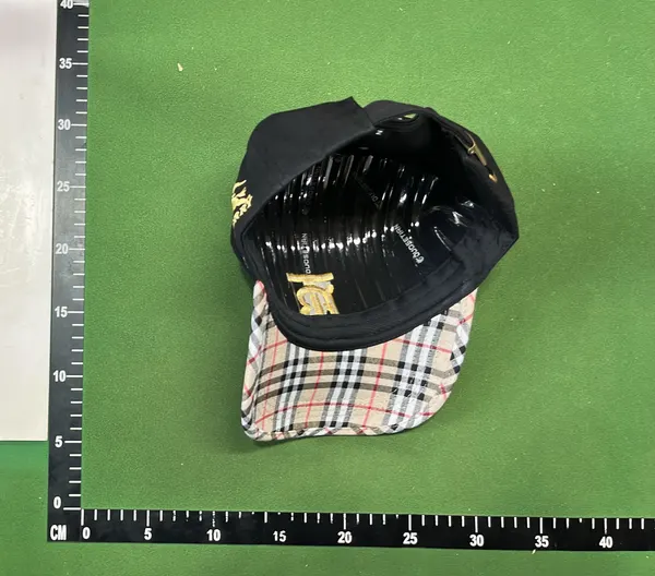 Black Baseball Cap With Check-Trim Brim (Black) — warehouse QC photo 3