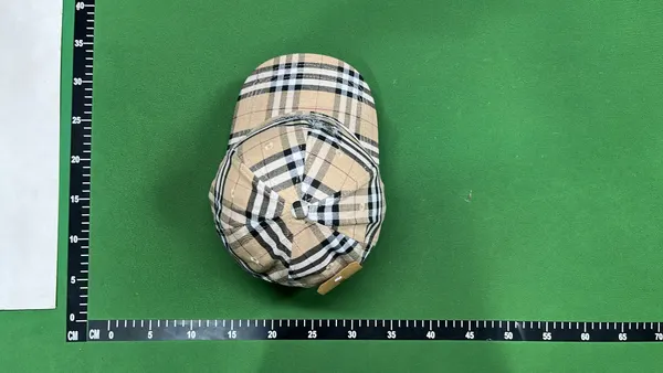 Black Baseball Cap With Check-Trim Brim (Khaki) — warehouse QC photo 5