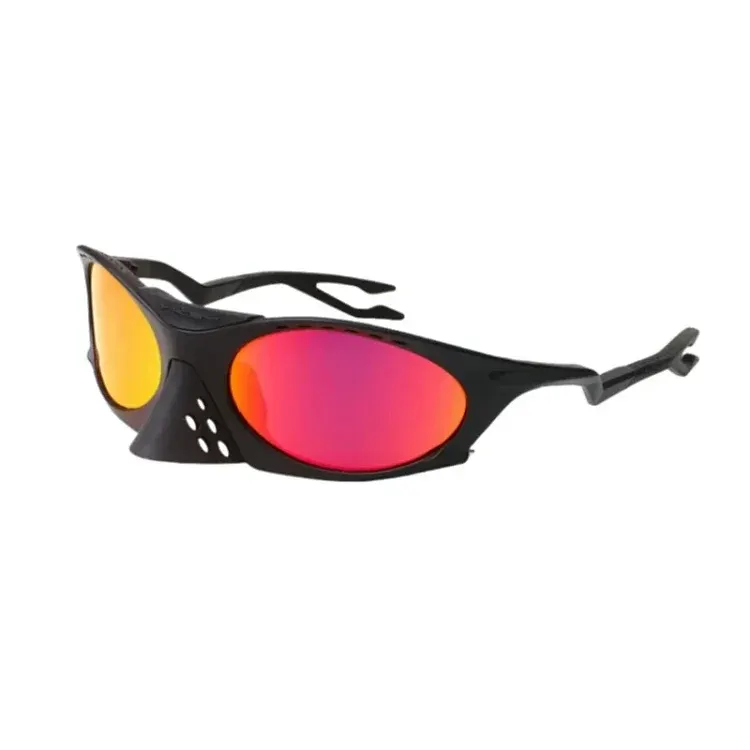 Black Wraparound Sunglasses With Red Mirror Lenses — merchant catalogue photo