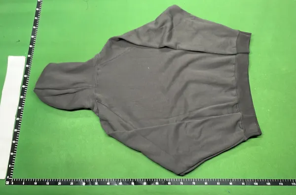 Washed Black Pullover Hoodie With Flocked Numerals — warehouse QC photo 3