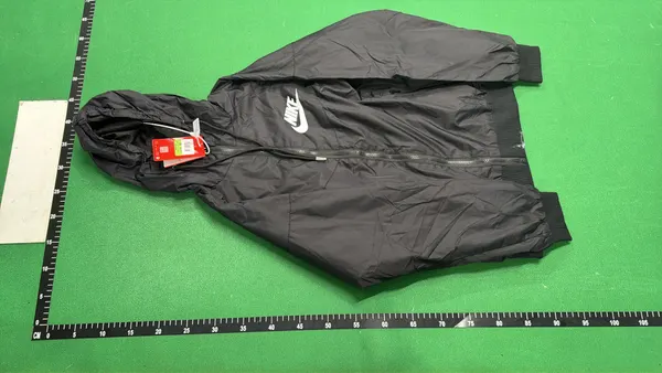 Black Hooded Lightweight Windbreaker Jacket — warehouse QC photo 2