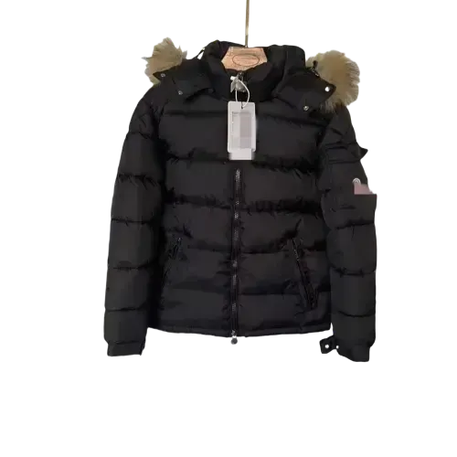Black Puffer Jacket With Fur-Trim Hood — merchant catalogue photo