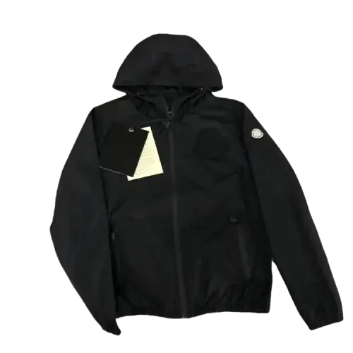 Black Hooded Nylon Windbreaker With Zip Pockets — merchant catalogue photo