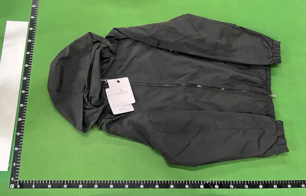 Black Hooded Nylon Windbreaker With Zip Pockets — warehouse QC photo 2