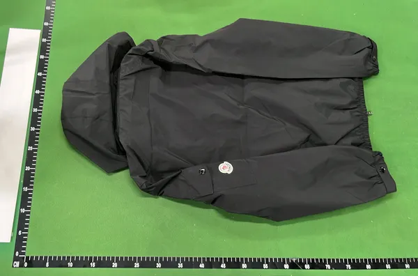 Black Hooded Nylon Windbreaker With Zip Pockets — warehouse QC photo 3