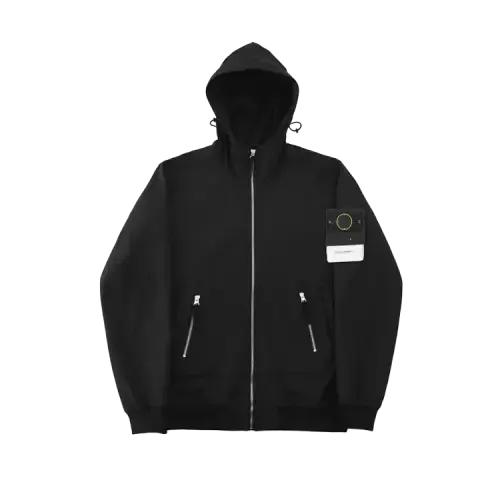 Black Hooded Zip Jacket With Sleeve Badge — merchant catalogue photo