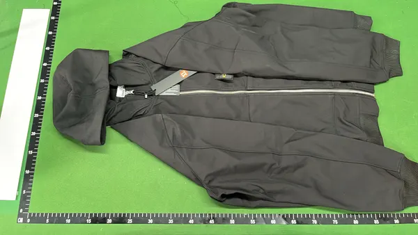 Black Hooded Zip Jacket With Sleeve Badge — warehouse QC photo 2