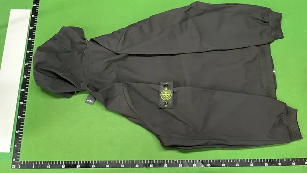 Black Hooded Zip Jacket With Sleeve Badge — warehouse QC photo 3