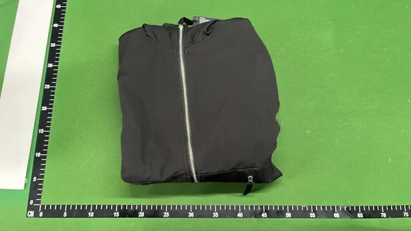 Black Hooded Zip Jacket With Sleeve Badge — warehouse QC photo 4