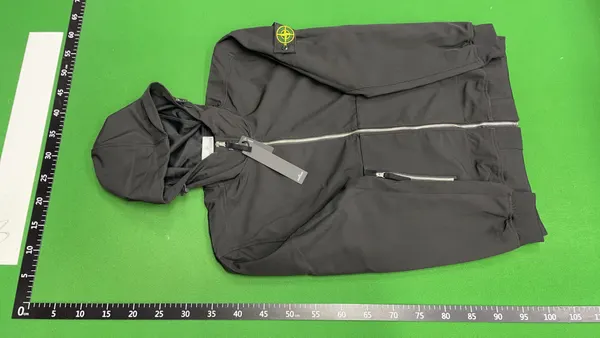 Black Hooded Zip Jacket With Sleeve Badge — warehouse QC photo 6