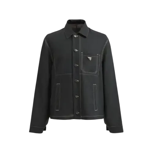 Glossy Black Nylon Button-Up Overshirt — merchant catalogue photo
