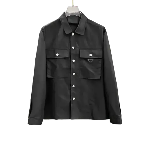 Black Snap-Button Nylon Overshirt Jacket — merchant catalogue photo