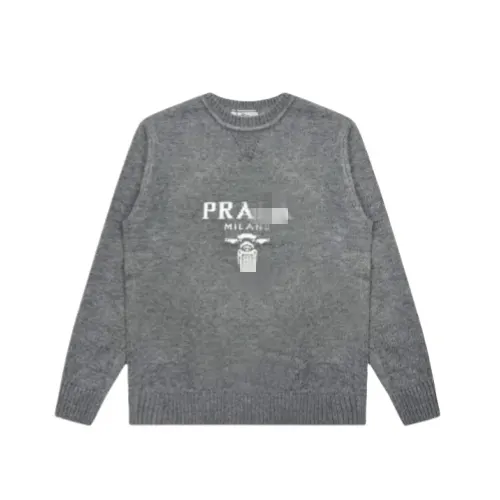 Grey Crewneck Sweater With Knitted Chest Lettering — merchant catalogue photo