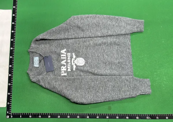 Grey Crewneck Sweater With Knitted Chest Lettering — warehouse QC photo 2