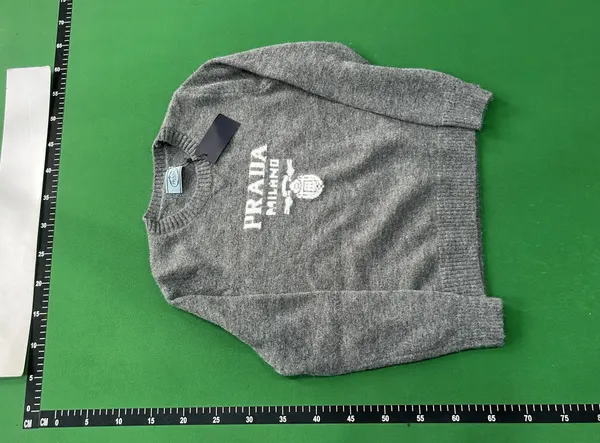 Grey Crewneck Sweater With Knitted Chest Lettering — warehouse QC photo 6
