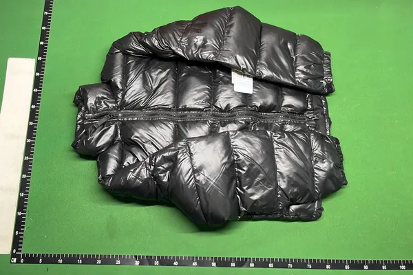 Glossy Black Puffer Jacket With Stand Collar — warehouse QC photo 2