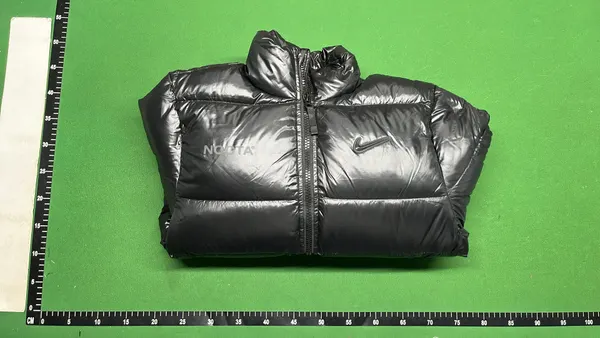 Glossy Black Puffer Jacket With Stand Collar — warehouse QC photo 4