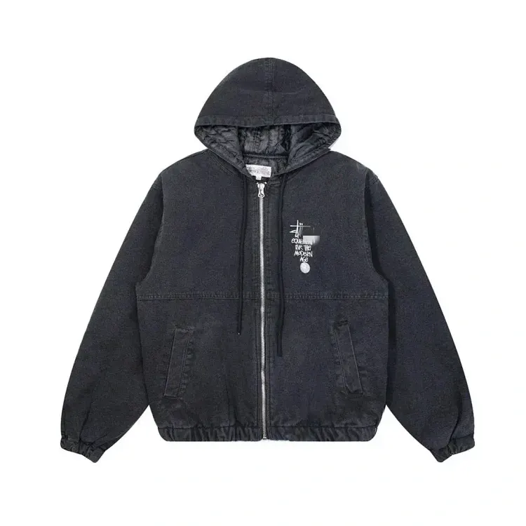 Washed Black Hooded Canvas Work Jacket — merchant catalogue photo