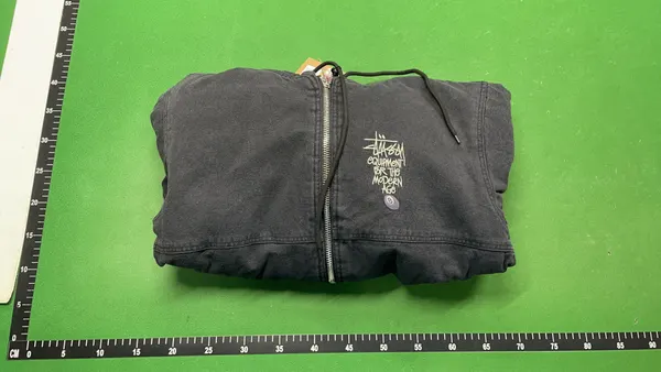 Washed Black Hooded Canvas Work Jacket — warehouse QC photo 4