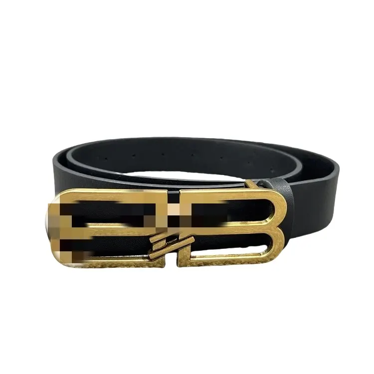 Black Leather Belt With Gold Rectangular Buckle — merchant catalogue photo