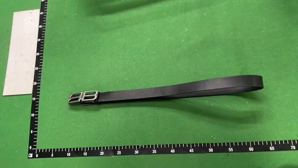Black Leather Belt With Gold Rectangular Buckle — warehouse QC photo 1