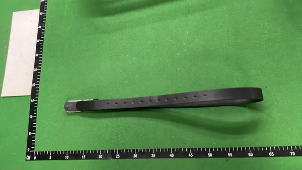 Black Leather Belt With Gold Rectangular Buckle — warehouse QC photo 2