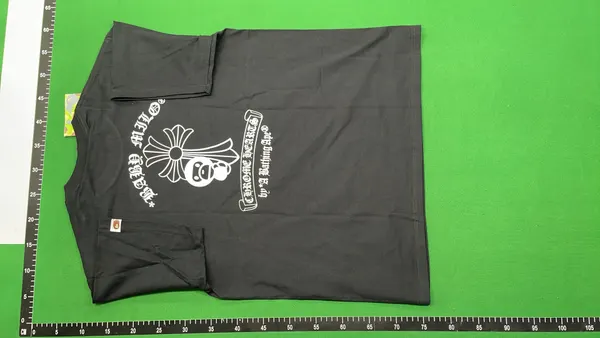 White Cotton Tee With Gothic Cross Graphic — warehouse QC photo 3