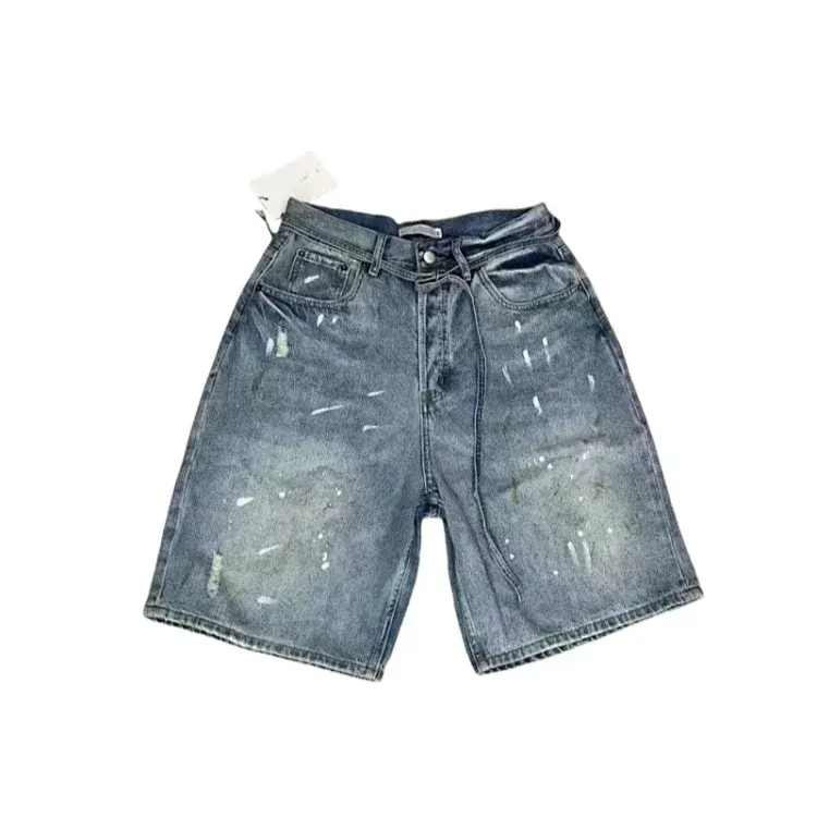 Blue Washed Denim Shorts With Paint Splatter — merchant catalogue photo