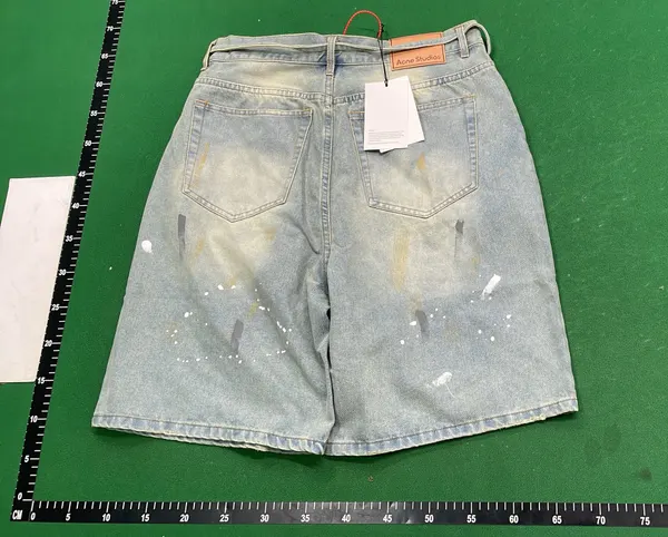 Blue Washed Denim Shorts With Paint Splatter — warehouse QC photo 3