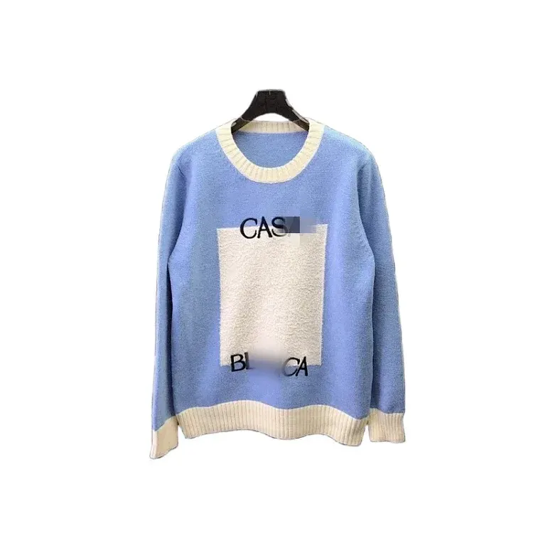 Light Blue Crewneck Sweater With Cream Trim — merchant catalogue photo