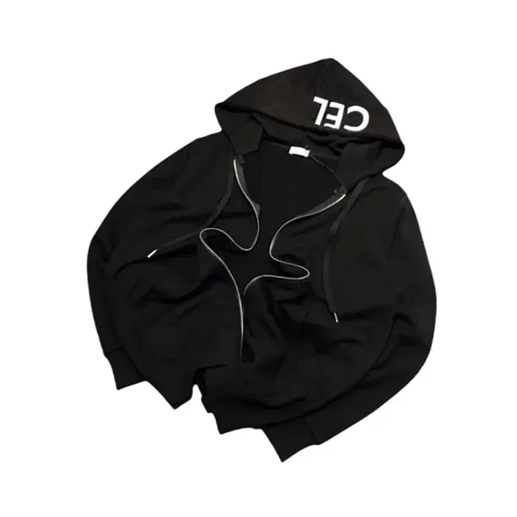 Black Zip-Up Hoodie With Printed Hood — merchant catalogue photo