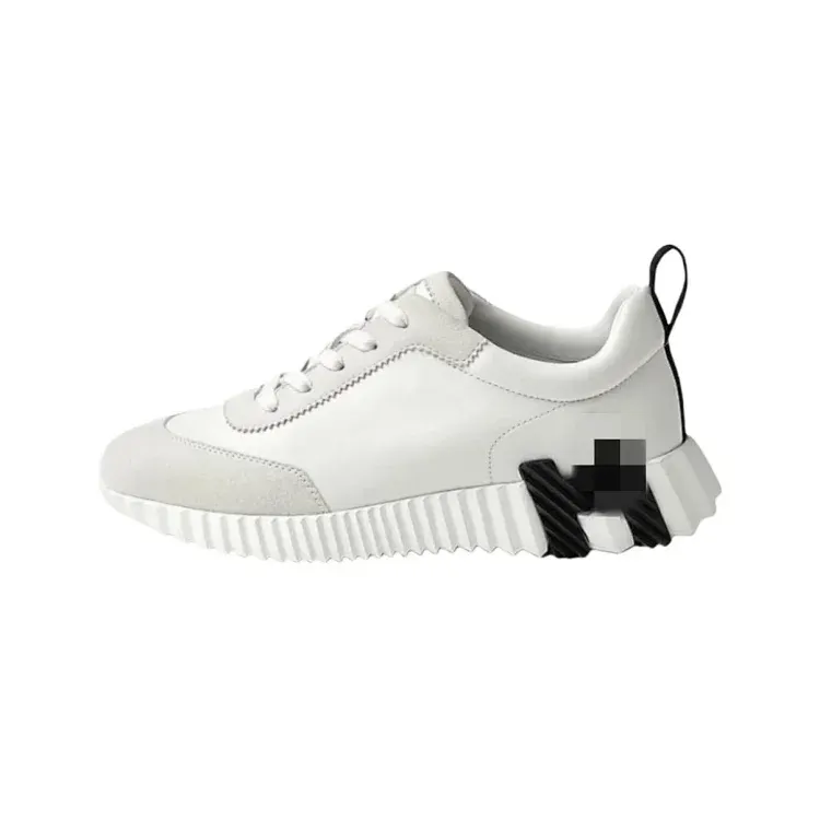 White Leather Sneakers With Ridged Wave Sole — merchant catalogue photo