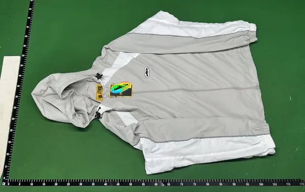 Grey Colorblock Hooded Windbreaker Jacket (Yellow) — warehouse QC photo 6