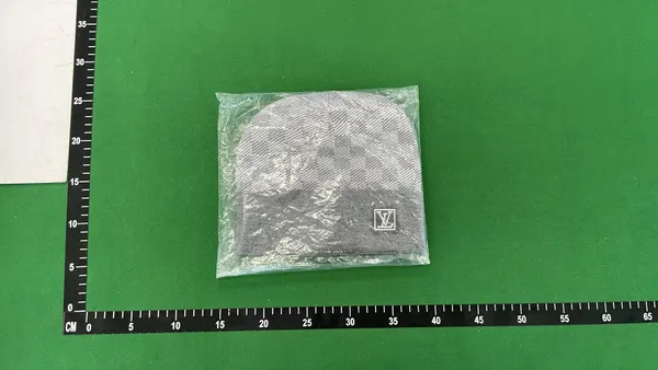 Monogram Jacquard Knit Beanie With Contrast Stripe — warehouse QC photo 1