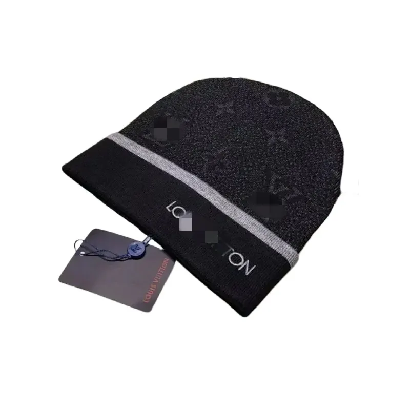 Monogram Jacquard Knit Beanie With Contrast Stripe (Black) — merchant catalogue photo