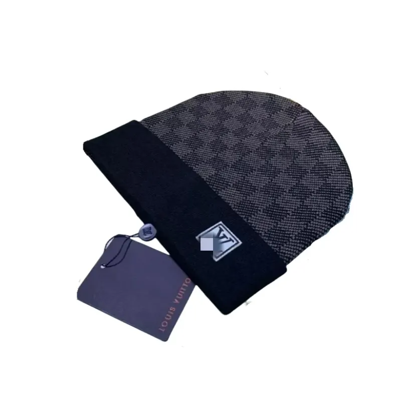 Monogram Jacquard Knit Beanie With Contrast Stripe (Blue) — merchant catalogue photo