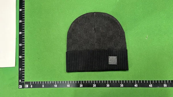 Monogram Jacquard Knit Beanie With Contrast Stripe (Blue) — warehouse QC photo 4