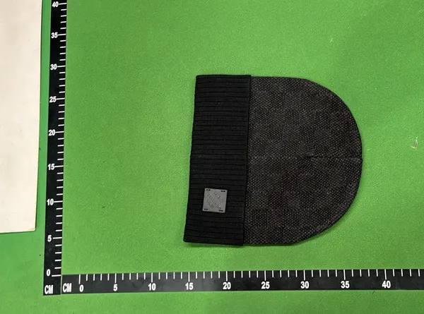 Monogram Jacquard Knit Beanie With Contrast Stripe (White) — warehouse QC photo 6