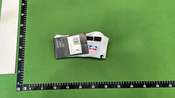 White Ribbed Crew Socks With Black Stripes — warehouse QC photo 2