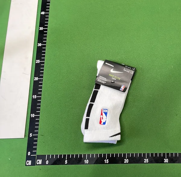 White Ribbed Crew Socks With Black Stripes — warehouse QC photo 3