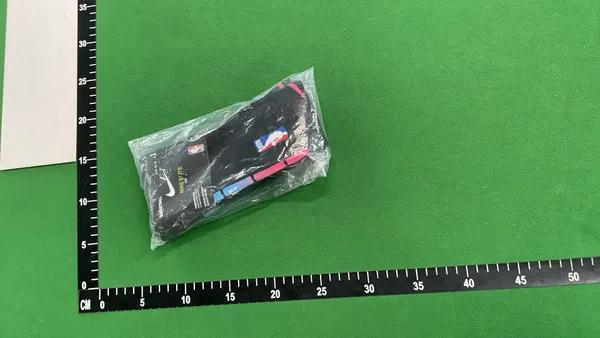White Ribbed Crew Socks With Black Stripes — warehouse QC photo 6