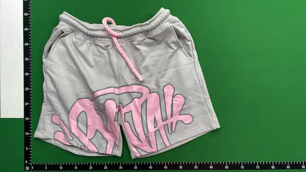 Gray Sweat Shorts With Pink Drawstring — warehouse QC photo 2