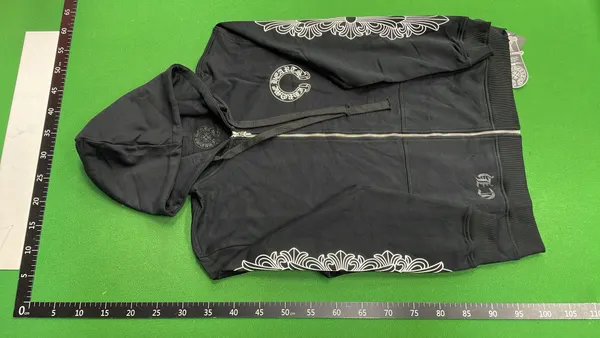 Black Hoodie With Gothic Script Back Print — warehouse QC photo 6