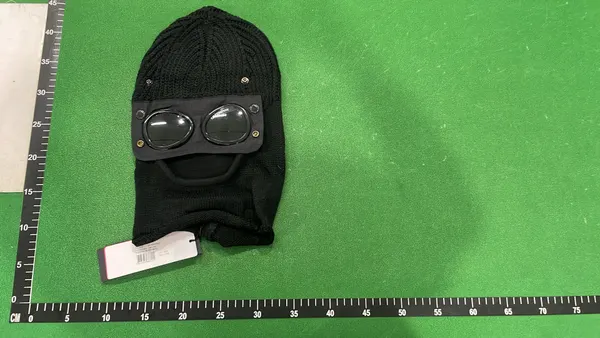 Ribbed Knit Beanie With Goggle Lens Detail — warehouse QC photo 1