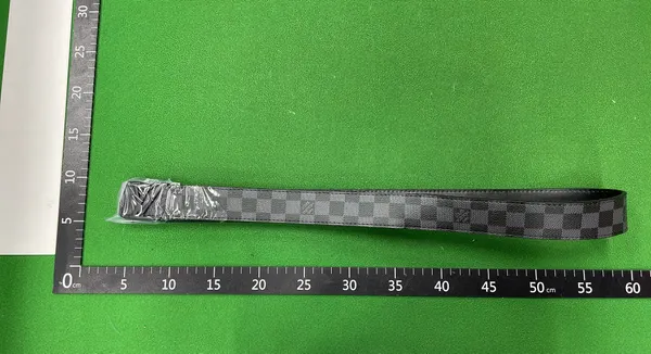 Brown Checkerboard Print Belt With Silver Buckle — warehouse QC photo 1