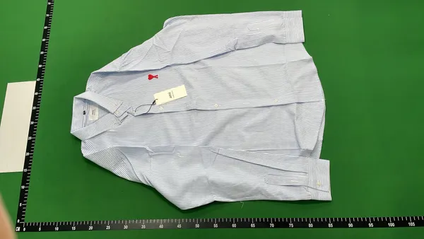 Striped Long-Sleeve Button-Up Shirt (Green) — warehouse QC photo 6