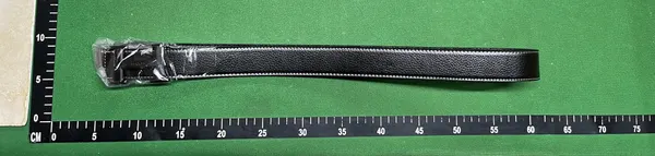 Black Leather Belt With Matte Black Buckle — warehouse QC photo 4